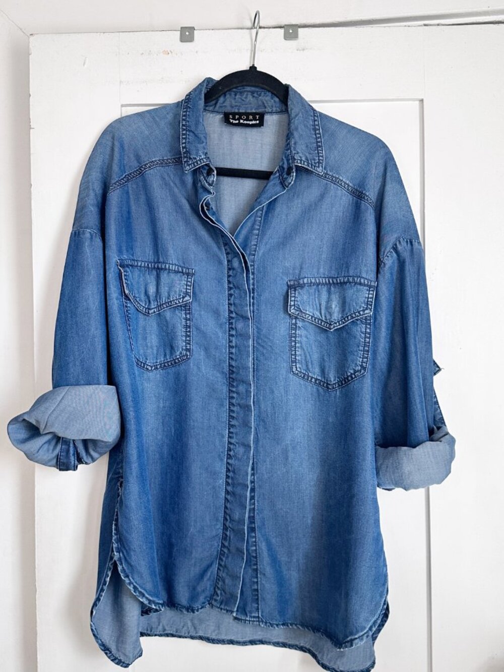 The Kooples Sport Oversized Lyocell Denim Shirt Top
